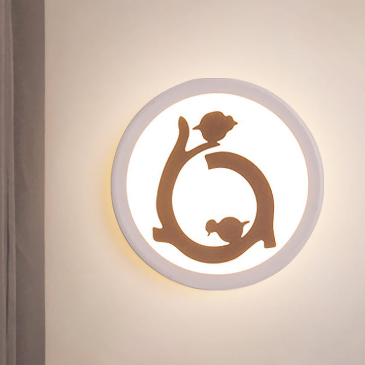 Lisslune | Round Acrylic Flush Wall Lamp Nordic White LED Wall Lamp with Bird Silhouette