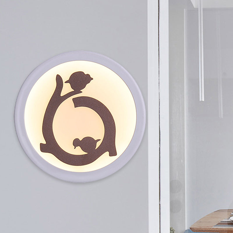 Lisslune | Round Acrylic Flush Wall Lamp Nordic White LED Wall Lamp with Bird Silhouette