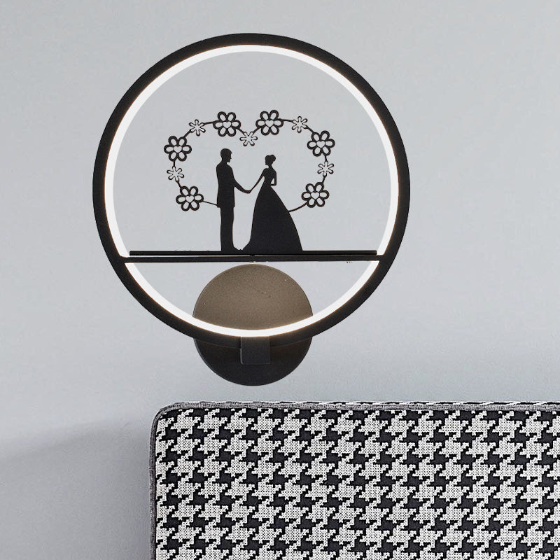 Lisslune | Lover Patterned Circular Wall Light Contemporary Iron Nightstand LED Wall Lighting in Black