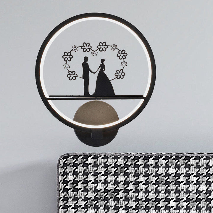 Lisslune | Lover Patterned Circular Wall Light Contemporary Iron Nightstand LED Wall Lighting in Black
