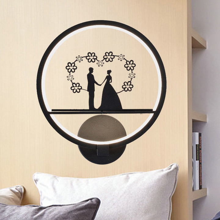 Lisslune | Lover Patterned Circular Wall Light Contemporary Iron Nightstand LED Wall Lighting in Black