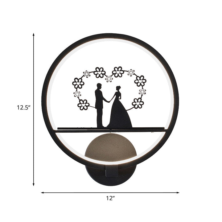 Lisslune | Lover Patterned Circular Wall Light Contemporary Iron Nightstand LED Wall Lighting in Black