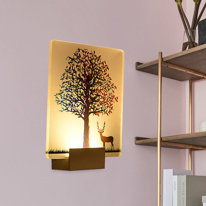 Lisslune | Nordic Elk/Tree Wall Mural Light Acrylic Living Room LED Wall Light in White