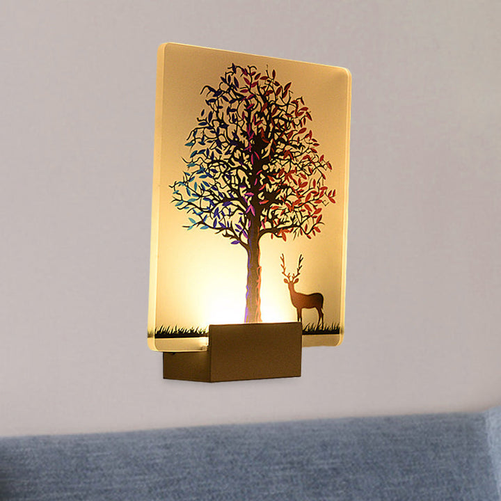 Lisslune | Nordic Elk/Tree Wall Mural Light Acrylic Living Room LED Wall Light in White