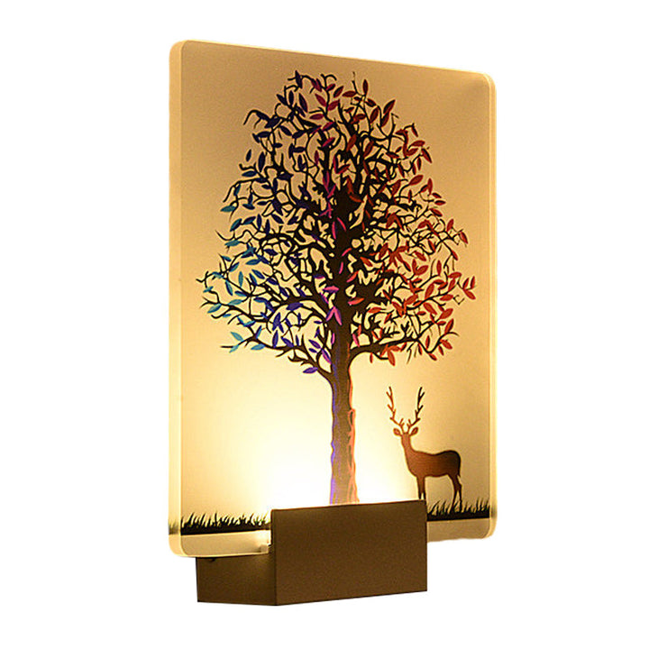 Lisslune | Nordic Elk/Tree Wall Mural Light Acrylic Living Room LED Wall Light in White