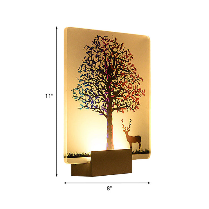Lisslune | Nordic Elk/Tree Wall Mural Light Acrylic Living Room LED Wall Light in White