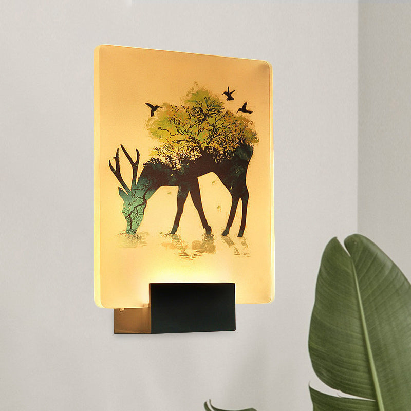 Lisslune | Nordic Elk/Tree Wall Mural Light Acrylic Living Room LED Wall Light in White