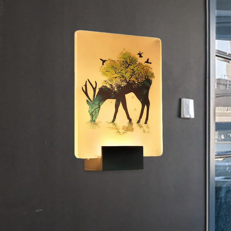 Lisslune | Nordic Elk/Tree Wall Mural Light Acrylic Living Room LED Wall Light in White