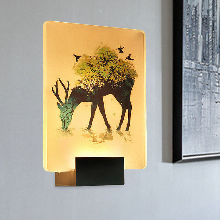 Lisslune | Nordic Elk/Tree Wall Mural Light Acrylic Living Room LED Wall Light in White