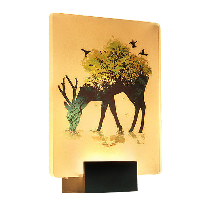 Lisslune | Nordic Elk/Tree Wall Mural Light Acrylic Living Room LED Wall Light in White