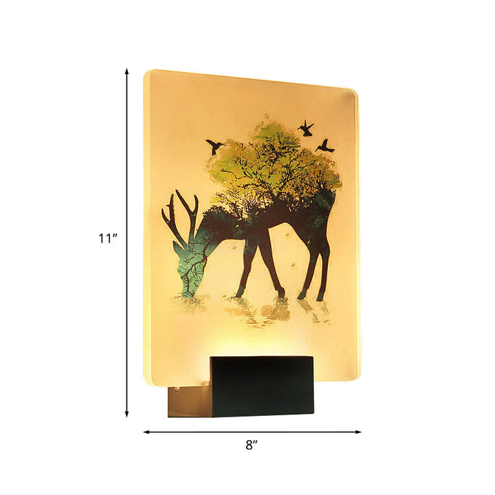 Lisslune | Nordic Elk/Tree Wall Mural Light Acrylic Living Room LED Wall Light in White