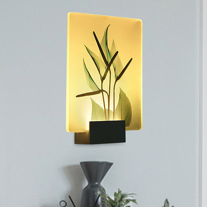 Lisslune | Corner LED Wall Lighting Modern White Wall-Mounted Lamp with Flower/Bird Patterned Acrylic Shade