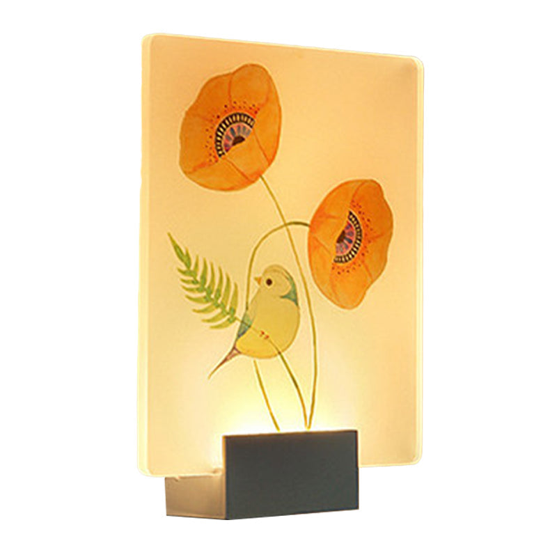 Lisslune | Corner LED Wall Lighting Modern White Wall-Mounted Lamp with Flower/Bird Patterned Acrylic Shade