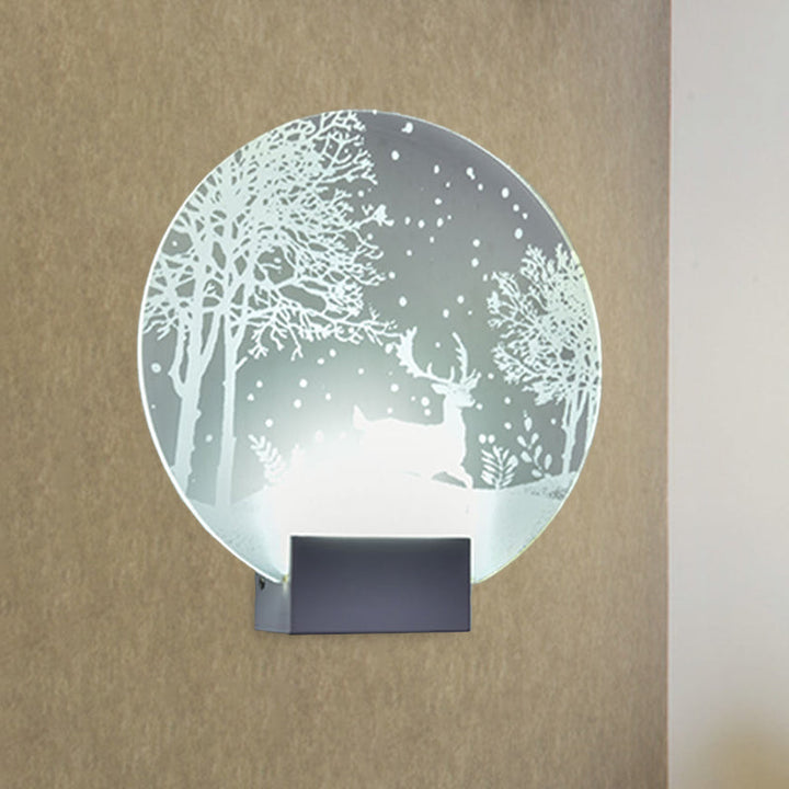 Lisslune | Hotel LED Wall Light Art Decor Clear Wall Lamp with Winter Moose/Christmas Tree Pattern Metal Shade