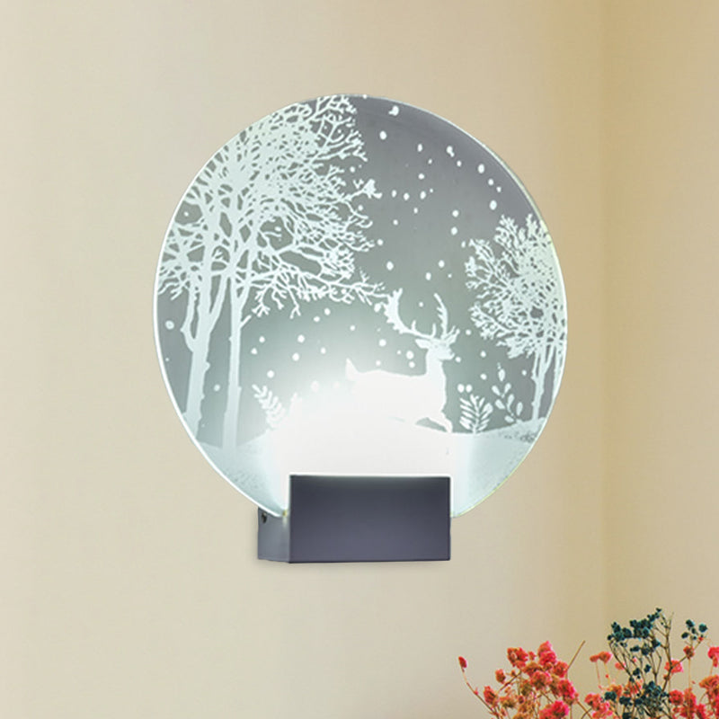 Lisslune | Hotel LED Wall Light Art Decor Clear Wall Lamp with Winter Moose/Christmas Tree Pattern Metal Shade