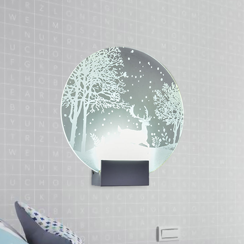 Lisslune | Hotel LED Wall Light Art Decor Clear Wall Lamp with Winter Moose/Christmas Tree Pattern Metal Shade