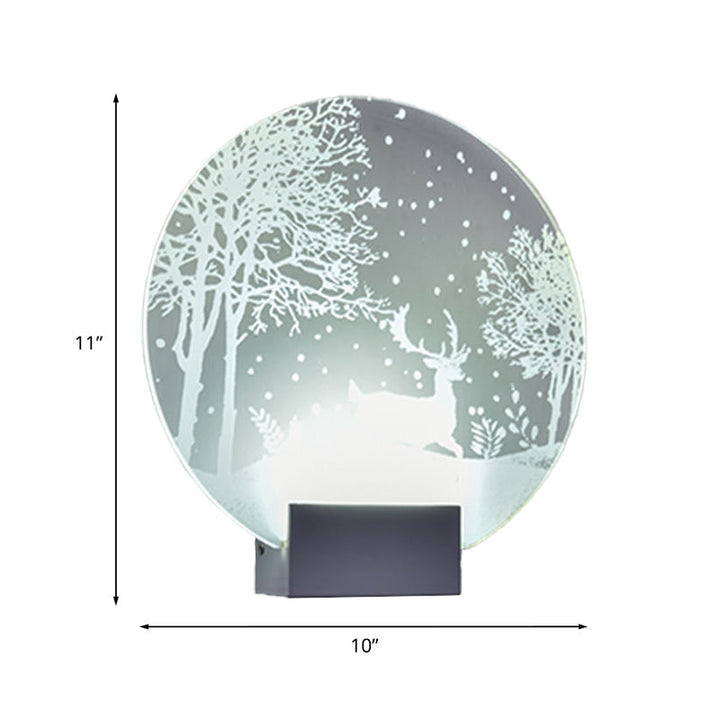 Lisslune | Hotel LED Wall Light Art Decor Clear Wall Lamp with Winter Moose/Christmas Tree Pattern Metal Shade