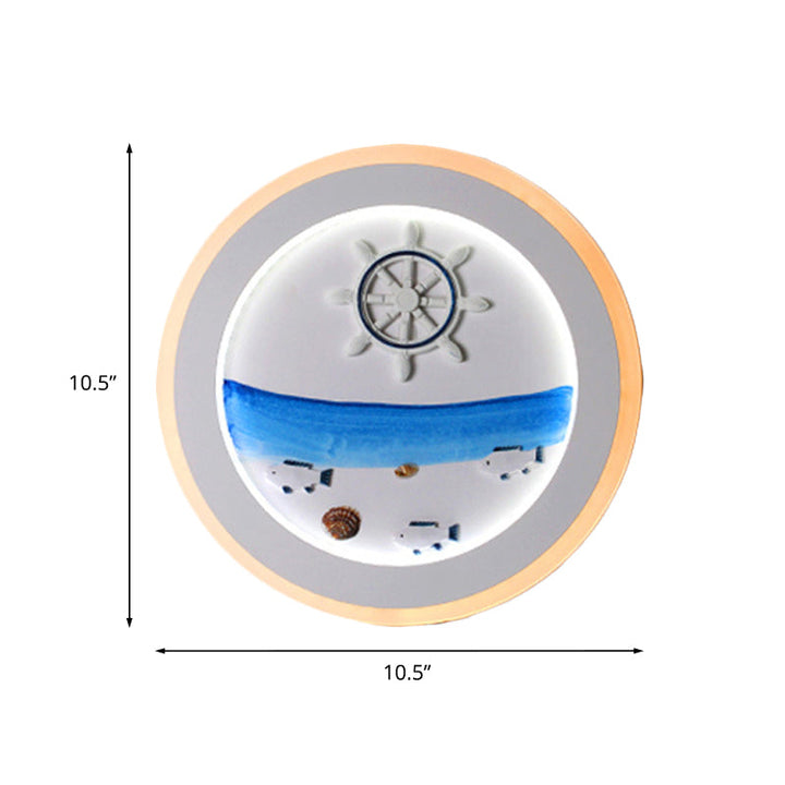 Lisslune | White Coastal Landscape Wall Picture Lamp Decorative Acrylic LED Round Wall Mount Lighting for Bedroom