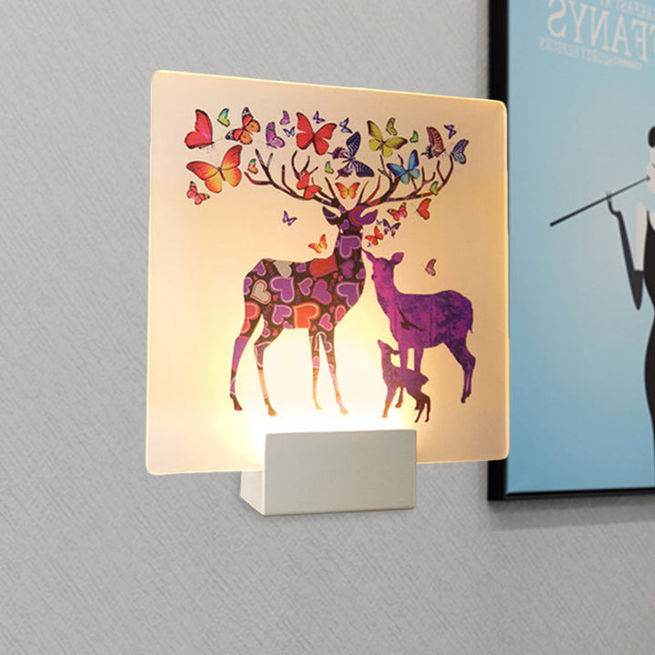 Lisslune | Round/Square Acrylic LED Wall Lamp Nordic White and Pink/Purple Deer Wall Lighting for Nightstand