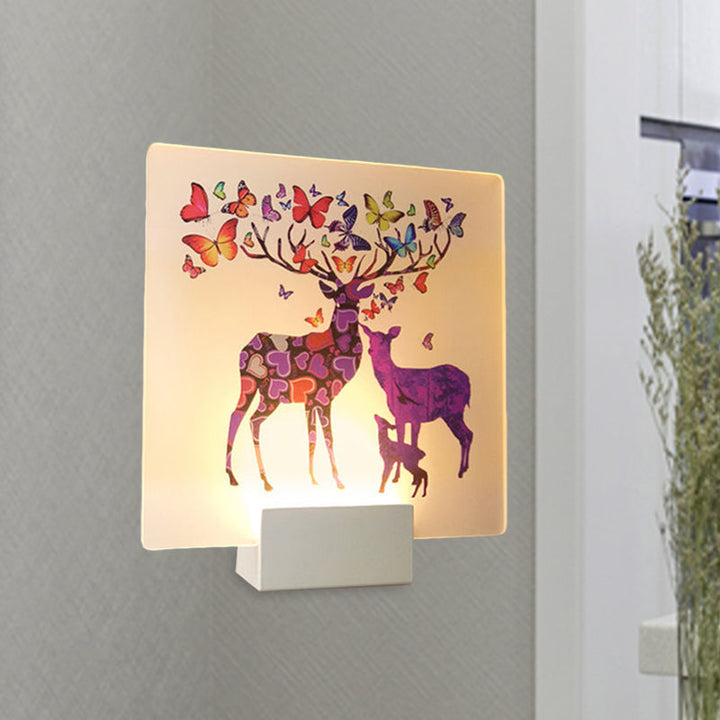 Lisslune | Round/Square Acrylic LED Wall Lamp Nordic White and Pink/Purple Deer Wall Lighting for Nightstand
