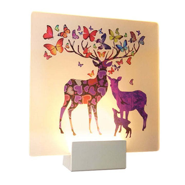 Lisslune | Round/Square Acrylic LED Wall Lamp Nordic White and Pink/Purple Deer Wall Lighting for Nightstand