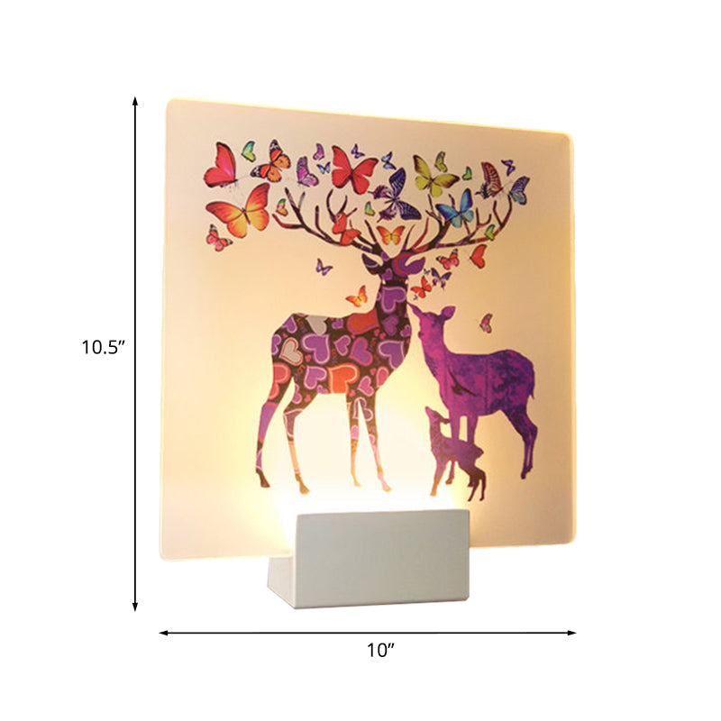 Lisslune | Round/Square Acrylic LED Wall Lamp Nordic White and Pink/Purple Deer Wall Lighting for Nightstand