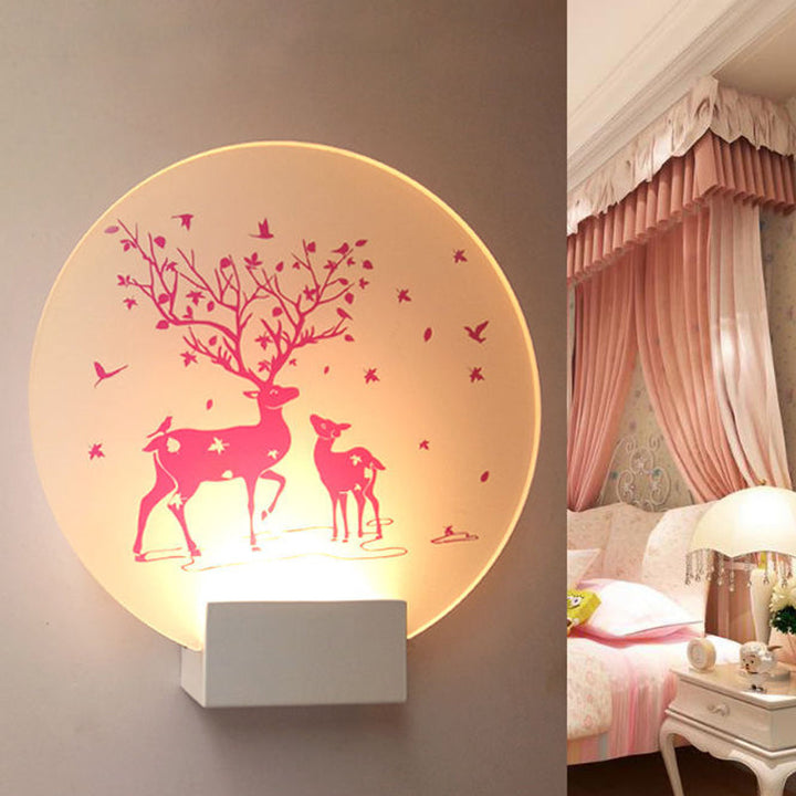 Lisslune | Round/Square Acrylic LED Wall Lamp Nordic White and Pink/Purple Deer Wall Lighting for Nightstand