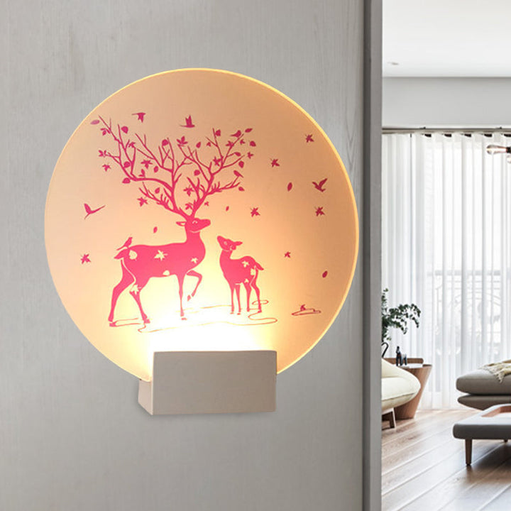 Lisslune | Round/Square Acrylic LED Wall Lamp Nordic White and Pink/Purple Deer Wall Lighting for Nightstand