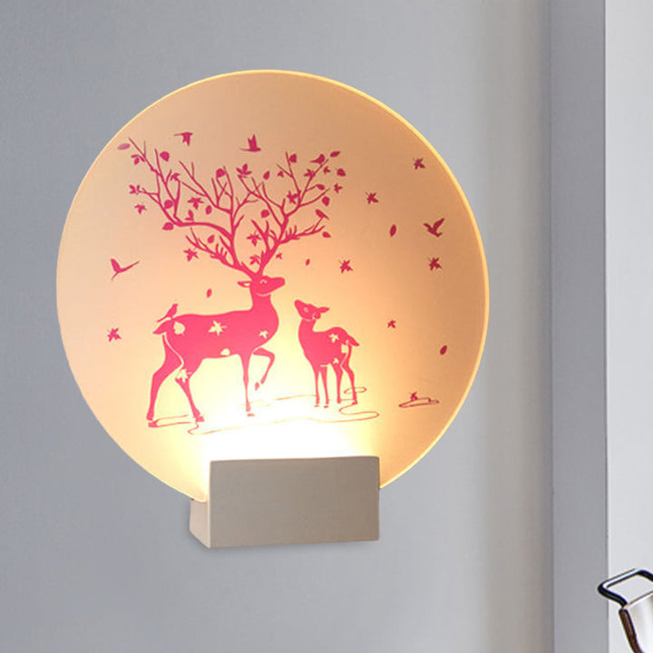 Lisslune | Round/Square Acrylic LED Wall Lamp Nordic White and Pink/Purple Deer Wall Lighting for Nightstand