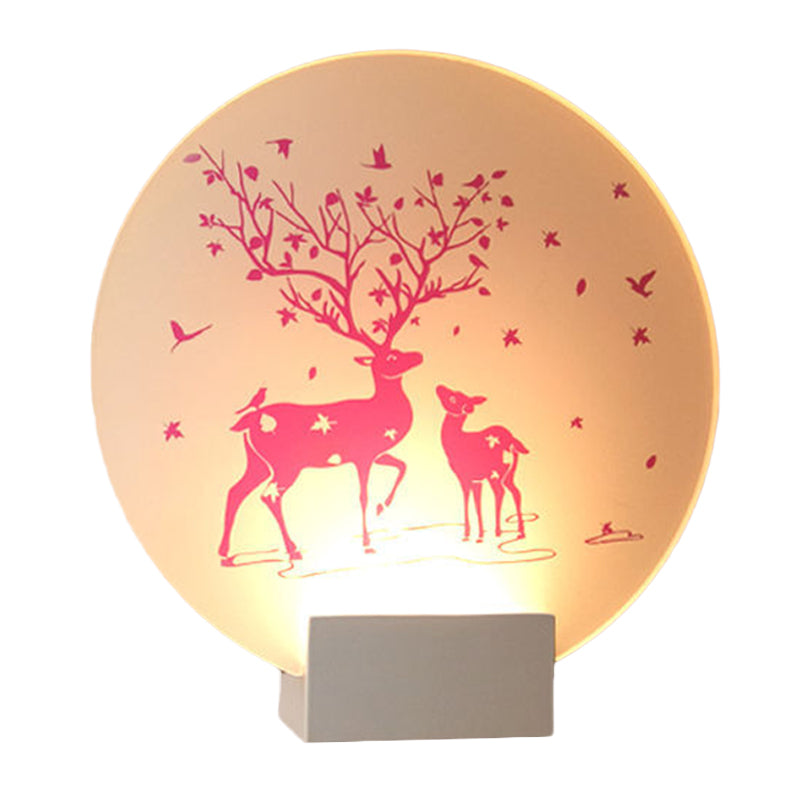 Lisslune | Round/Square Acrylic LED Wall Lamp Nordic White and Pink/Purple Deer Wall Lighting for Nightstand