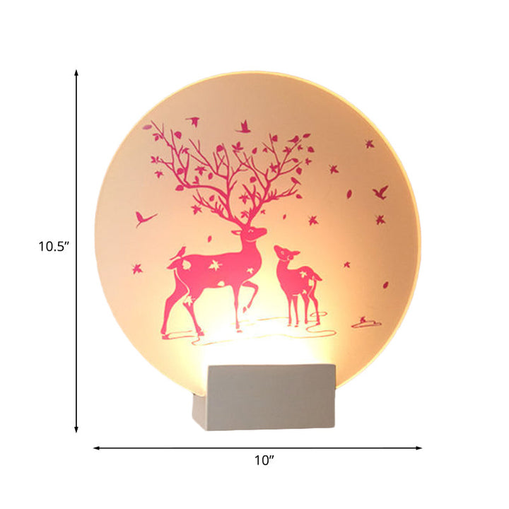 Lisslune | Round/Square Acrylic LED Wall Lamp Nordic White and Pink/Purple Deer Wall Lighting for Nightstand