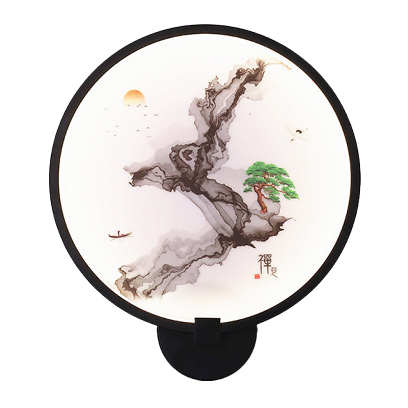 Skørter | Misty Mountain/Lake Metal Wall Art Lighting Asia Black LED Hoop Wall Mounted Lamp for Bedroom Decoration