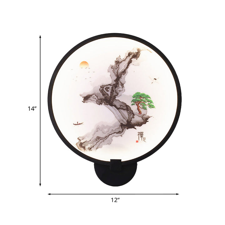 Skørter | Misty Mountain/Lake Metal Wall Art Lighting Asia Black LED Hoop Wall Mounted Lamp for Bedroom Decoration