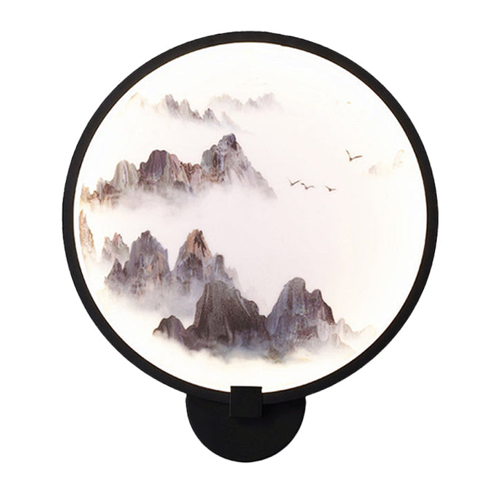 Skørter | Misty Mountain/Lake Metal Wall Art Lighting Asia Black LED Hoop Wall Mounted Lamp for Bedroom Decoration