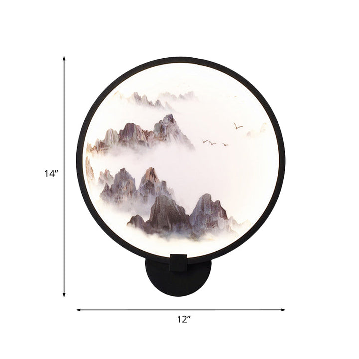 Skørter | Misty Mountain/Lake Metal Wall Art Lighting Asia Black LED Hoop Wall Mounted Lamp for Bedroom Decoration