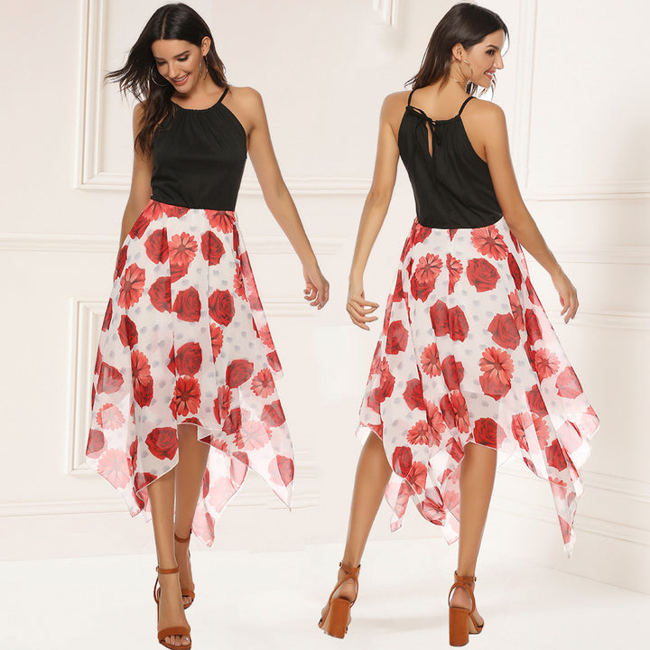 Women's airy maxi dress with delicate floral patterns and swinging hem