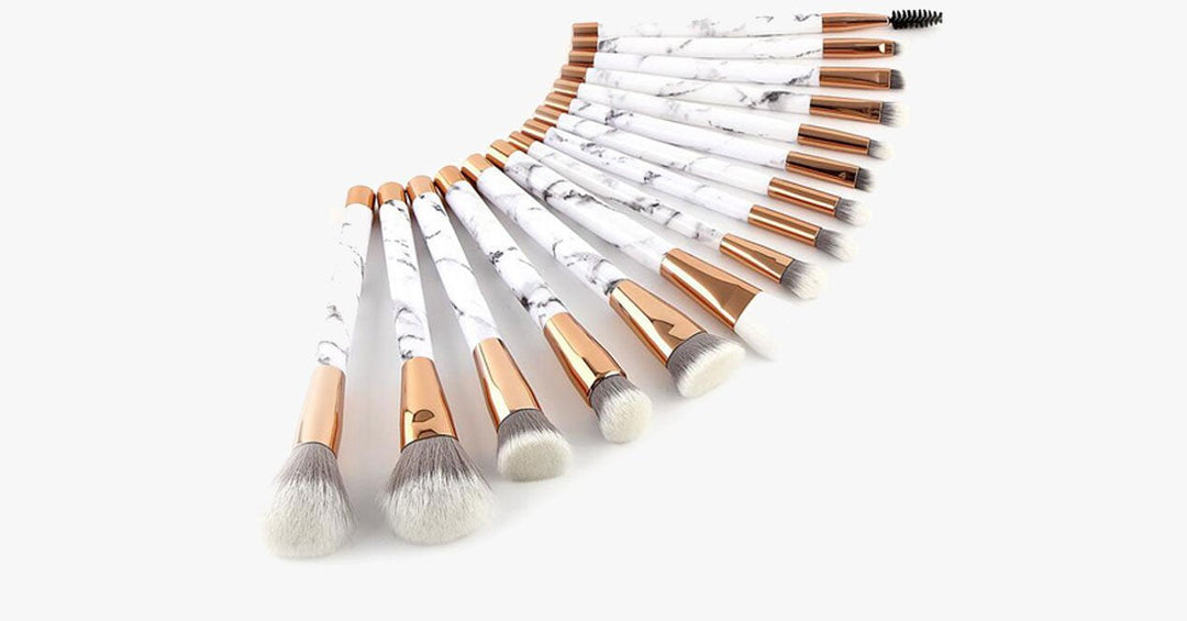 Lisslune | Pro Makeup Brush Set of 15 with Rose and Marble Pattern - Perfect for all Makeup Applications