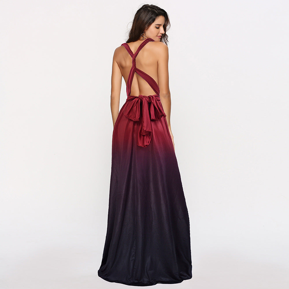Ladies' maxi dress with flowing waterfall neckline and ombre design