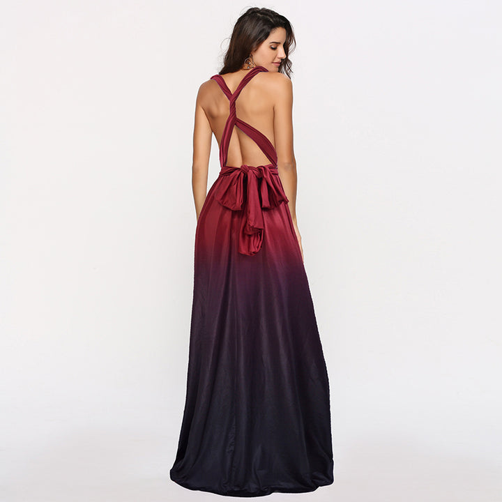 Ladies' maxi dress with flowing waterfall neckline and ombre design