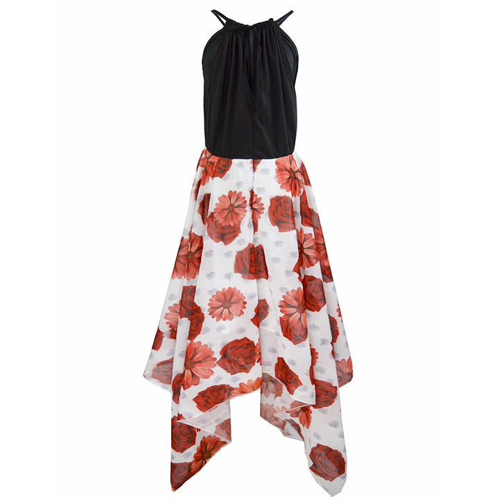 Women's airy maxi dress with delicate floral patterns and swinging hem