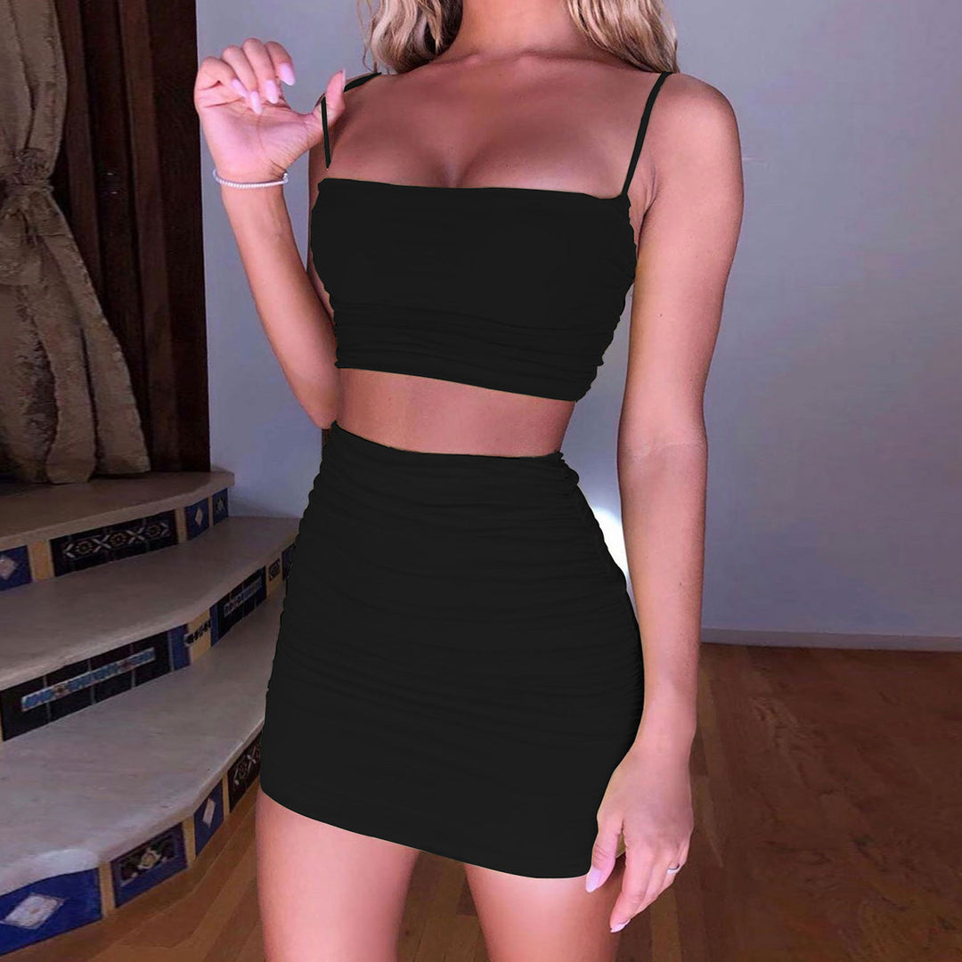 Damen Zweiteiliges Set aus gerafftem Crop-Top und Minirock Lisslune