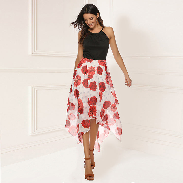 Women's airy maxi dress with delicate floral patterns and swinging hem