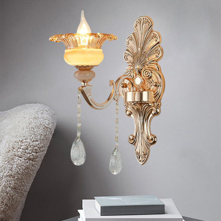 Skørter | 1/2-head wall lamp Mid-Century floral crystal wall lighting idea in gold for bedside table