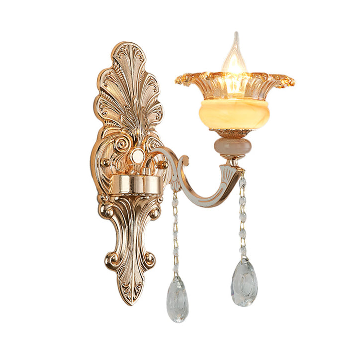 Skørter | 1/2-head wall lamp Mid-Century floral crystal wall lighting idea in gold for bedside table
