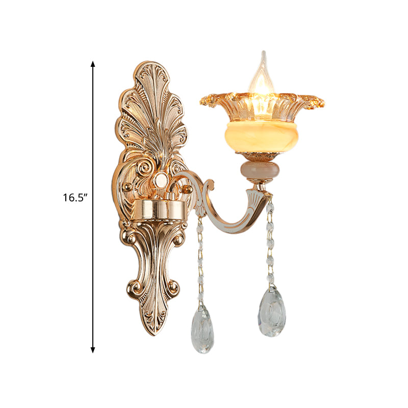 Skørter | 1/2-head wall lamp Mid-Century floral crystal wall lighting idea in gold for bedside table