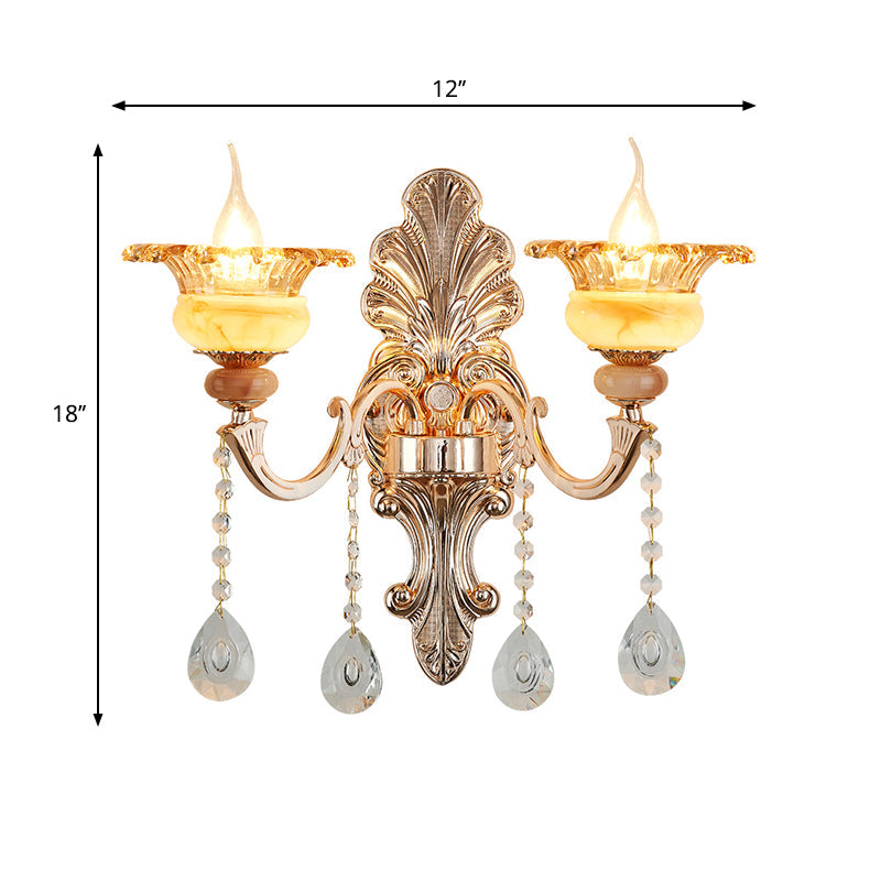 Skørter | 1/2-head wall lamp Mid-Century floral crystal wall lighting idea in gold for bedside table