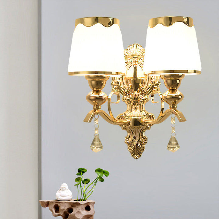 Lisslune | 2-Lamp Wall Spotlights with Barrel Shade Opal Glass Postmodern Bedroom Wall Lamp in Gold