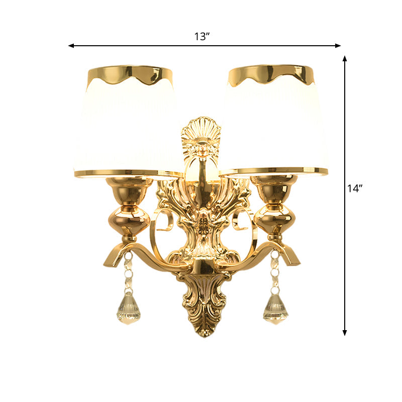 Lisslune | 2-Lamp Wall Spotlights with Barrel Shade Opal Glass Postmodern Bedroom Wall Lamp in Gold
