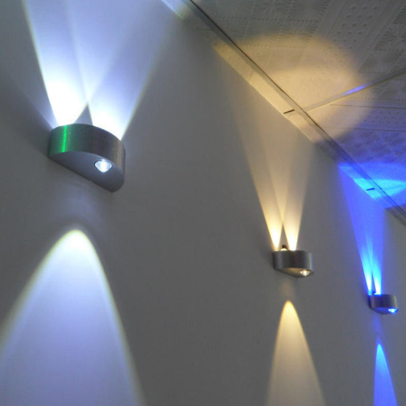 Lisslune | Modern semicircle metallic wall lamp LED ceiling light in brushed silver, blue/red/green light