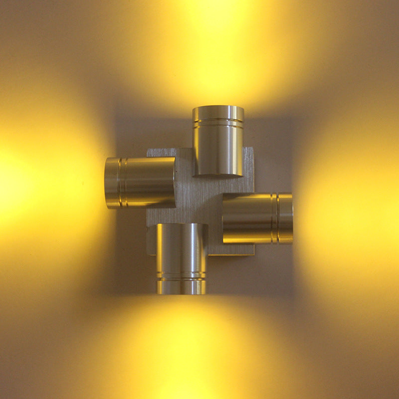 Lisslune | Cross Aluminium Wall Lamp Contemporary Silver LED Sconce Light in Yellow/Pink/Purple Light